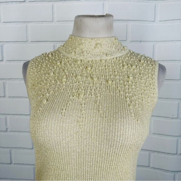 10/$25🦋 Vintage Lauren Michelle Cream Pearl Mock Turtleneck Tank - Size Large - Picture 2 of 11